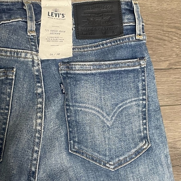 Levi's 721 Selvedge Distressed High Waisted Skinny Jeans Cobalt 26 X 30 NWT $168 - Picture 12 of 15